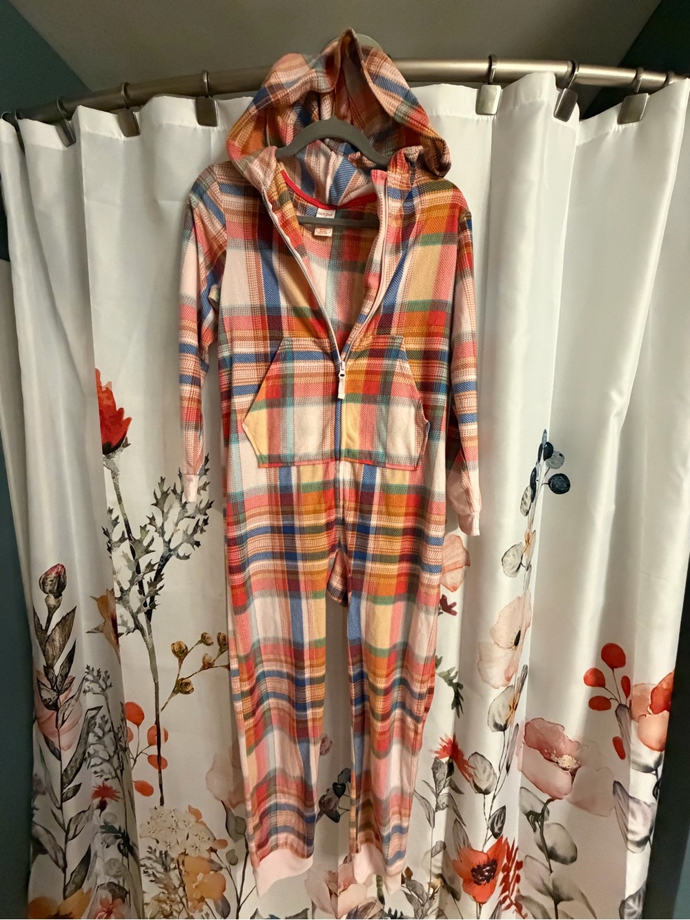 Cat & Jack Coral and Blue Plaid Hooded Sleepwear